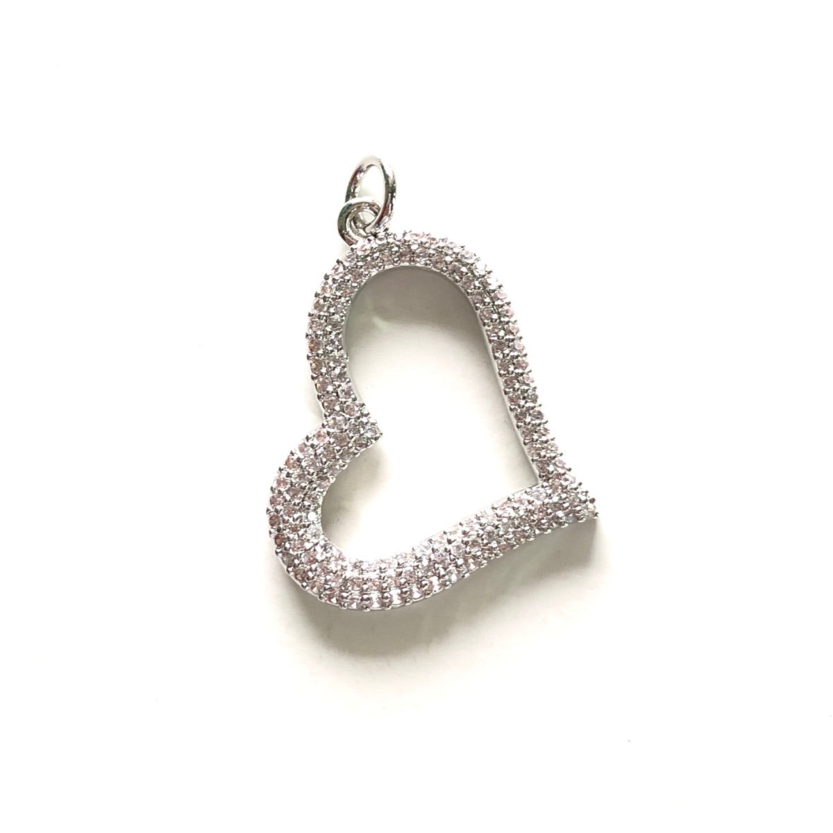 10pcs/lot 30*24mm Micro Zirconia Pave Heart Charm Pendants Silver CZ Paved Charms Hearts Charms Beads Beyond