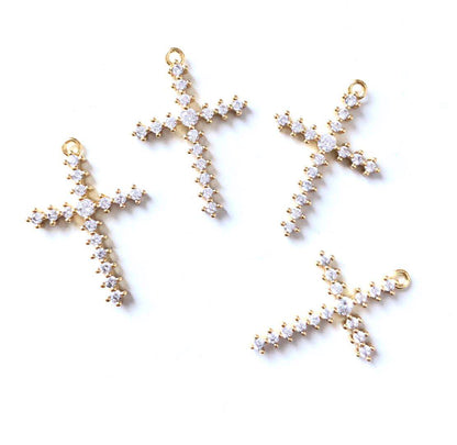 10pcs/lot 22*16mm CZ Paved Cross Charms Gold CZ Paved Charms Crosses Charms Beads Beyond