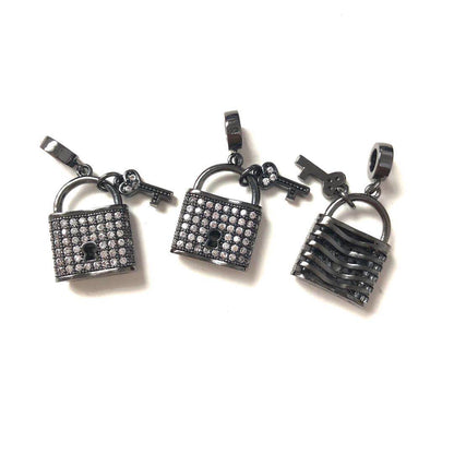 10pcs/lot 18.5*14.5mm CZ Paved Lock & Key Charms Black CZ Paved Charms Keys & Locks Charms Beads Beyond