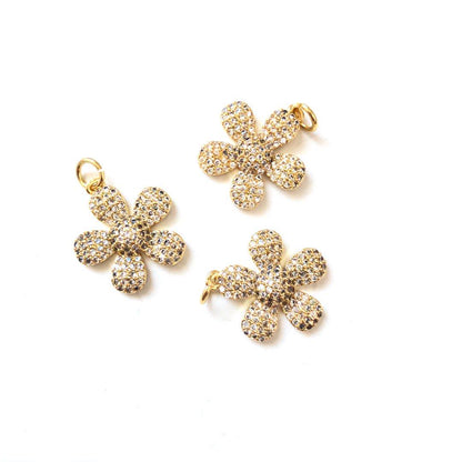 10pcs/lot 18*15.8mm CZ Paved Flower Charms Gold CZ Paved Charms Flowers On Sale Charms Beads Beyond