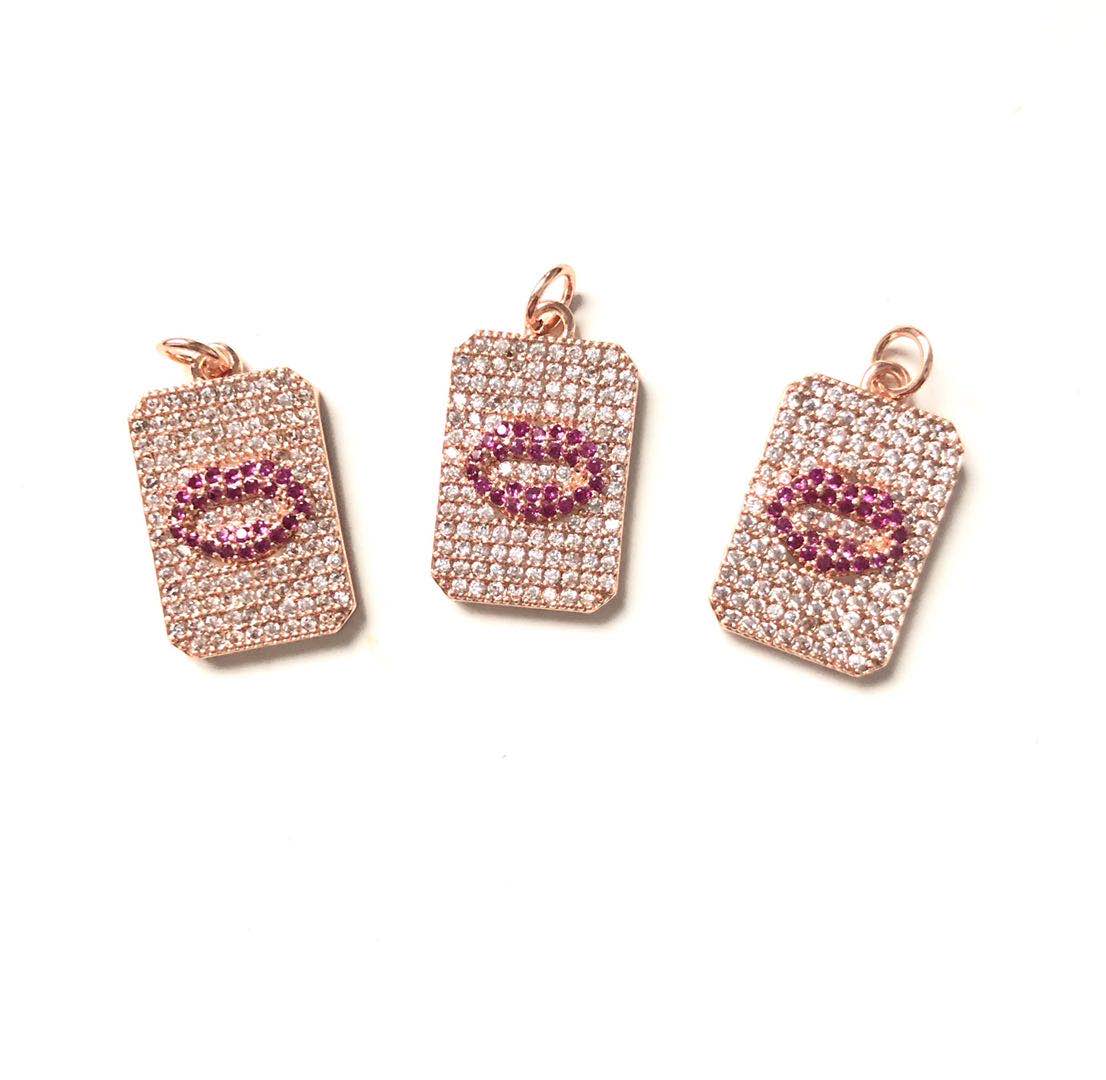 10pcs/lot 21*13mm CZ Paved Red Lip Charms Rose Gold CZ Paved Charms Fashion On Sale Charms Beads Beyond