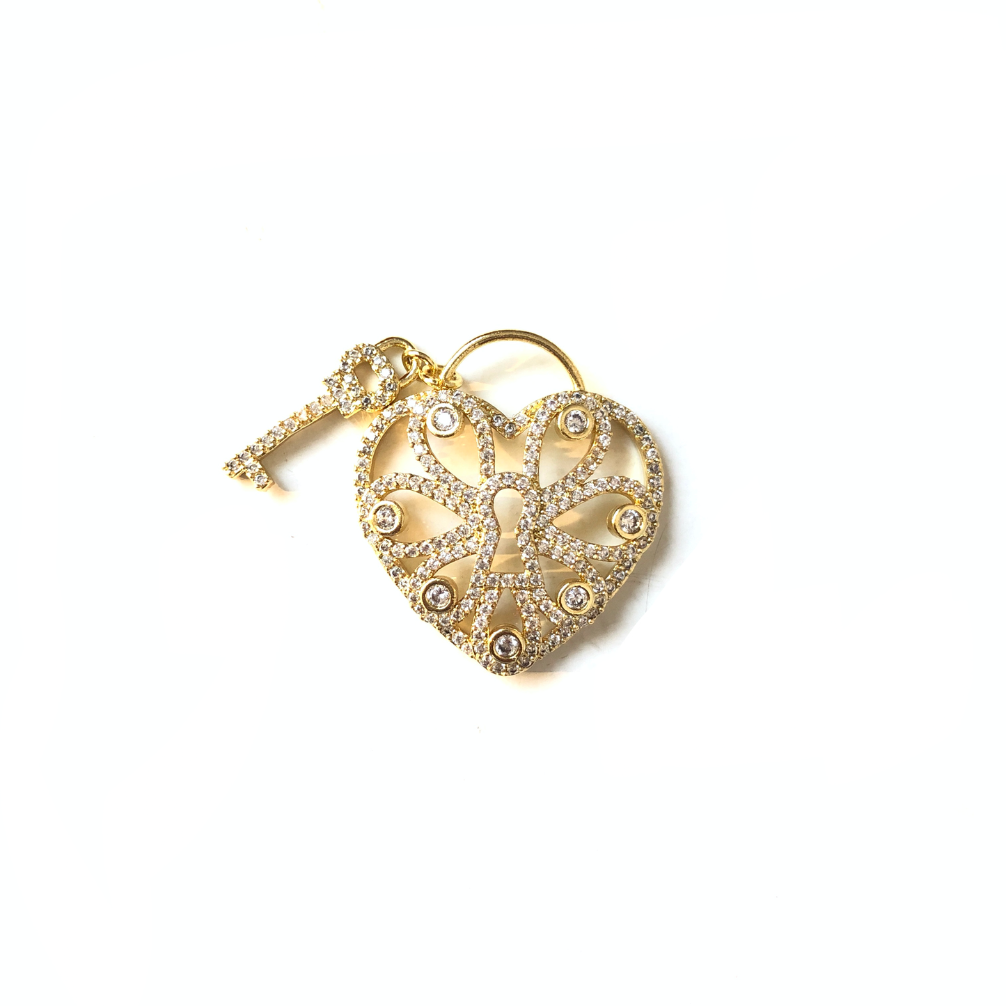 5-10pcs/lot 27*30mm CZ Paved Heart Lock & Key Charms Gold CZ Paved Charms Hearts Keys & Locks Large Sizes Charms Beads Beyond