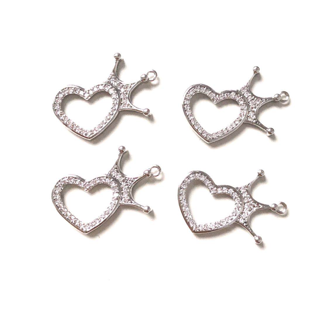 10pcs/lot 24*21.5mm CZ Paved Crown Heart Charms Silver CZ Paved Charms Crowns Hearts On Sale Charms Beads Beyond