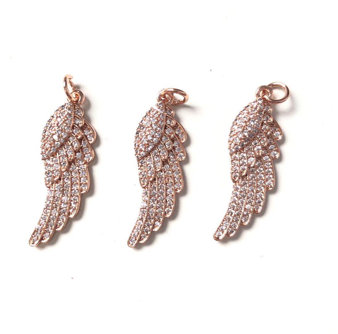 10pcs/lot 33*10mm CZ Paved Wing Charms Rose Gold CZ Paved Charms On Sale Wings Charms Beads Beyond