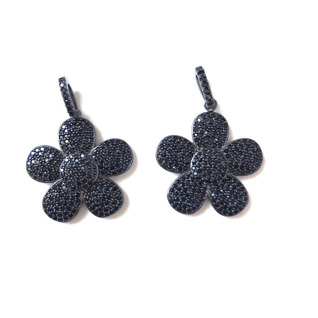 5pcs/lot 33*24mm CZ Paved Flower Charms Black on Black CZ Paved Charms Flowers Large Sizes On Sale Charms Beads Beyond