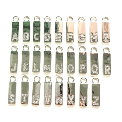 26pcs/lot 25*7mm CZ Paved Initial Letter Alphabet Charms Silver-26pcs CZ Paved Charms Initials & Numbers Charms Beads Beyond