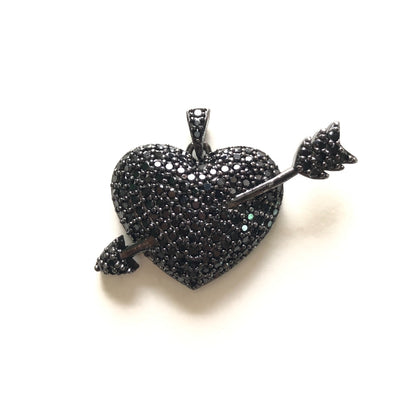 5-10pcs/lot 38*27mm CZ Paved Arrow Heart Charms Black on Black CZ Paved Charms Hearts Large Sizes On Sale Charms Beads Beyond