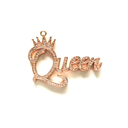 10pcs/lot 39*30mm CZ Paved Crown Queen Word Charms Rose Gold CZ Paved Charms Crowns Queen Charms Words & Quotes Charms Beads Beyond