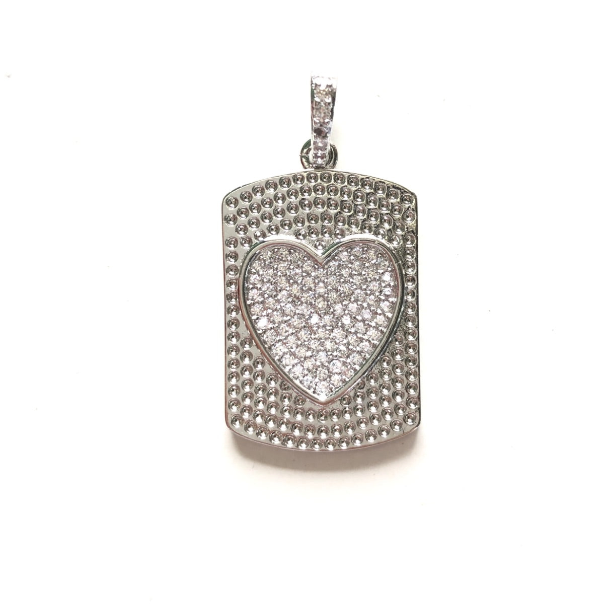 10pcs/lot 37*19mm CZ Pave Heart Rectangle Plate Charm Pendants Silver CZ Paved Charms Hearts On Sale Charms Beads Beyond