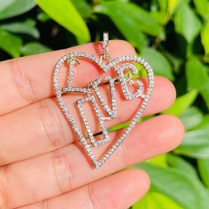 5-10pcs/lot 44.7*33.2mm CZ Paved Large Size Love Heart Charms CZ Paved Charms Hearts Large Sizes Love Letters On Sale Charms Beads Beyond