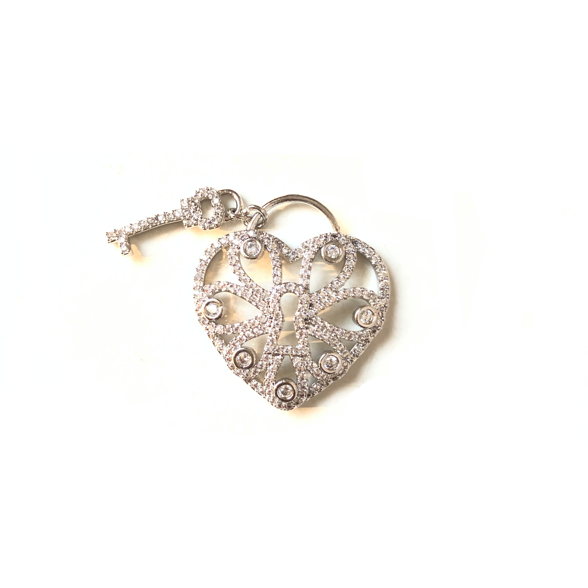 5-10pcs/lot 27*30mm CZ Paved Heart Lock & Key Charms Silver CZ Paved Charms Hearts Keys & Locks Large Sizes Charms Beads Beyond