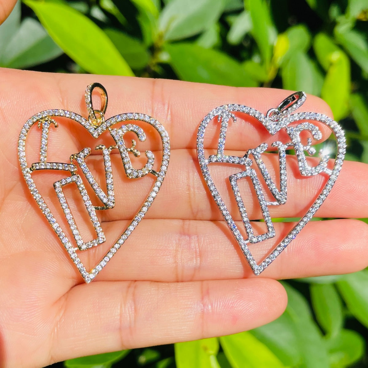 5-10pcs/lot 44.7*33.2mm CZ Paved Large Size Love Heart Charms CZ Paved Charms Hearts Large Sizes Love Letters On Sale Charms Beads Beyond