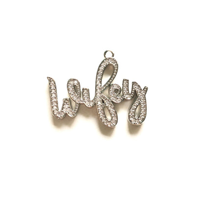 10pcs/lot 30*23.5mm CZ Paved Wifey Word Charm Pendants Silver CZ Paved Charms Words & Quotes Charms Beads Beyond