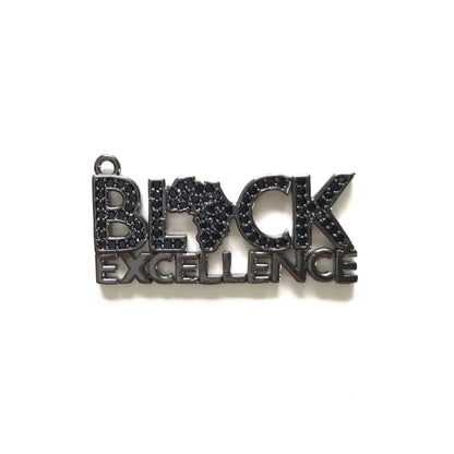10pcs/lot 34.5*15mm CZ Paved Black Excellence Charms Black History Month Juneteenth Awareness Black on Black CZ Paved Charms Juneteenth & Black History Month Awareness Words & Quotes Charms Beads Beyond