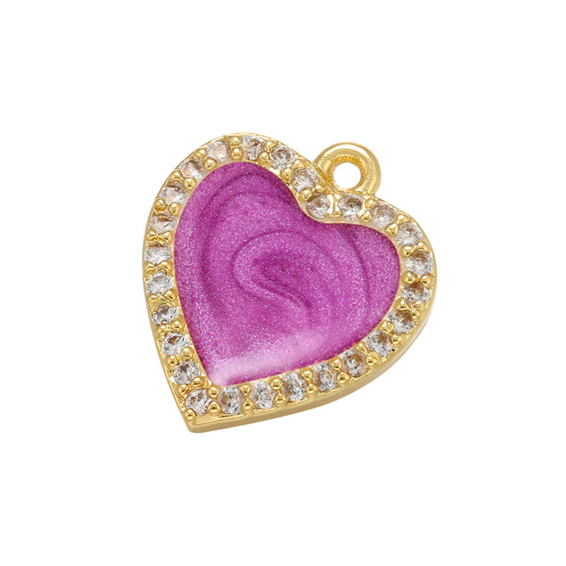 10pcs/lot 14*12mm Colorful Enamel CZ Paved Small Size Heart Charm Fuchsia Enamel Charms Charms Beads Beyond