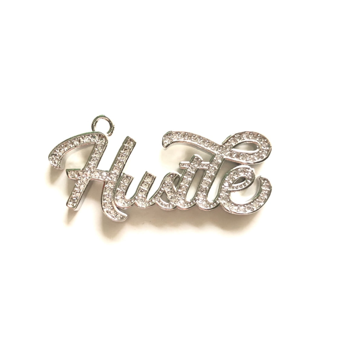 10pcs/lot 37.5*18mm CZ Paved Hustle Charms Silver CZ Paved Charms On Sale Words & Quotes Charms Beads Beyond