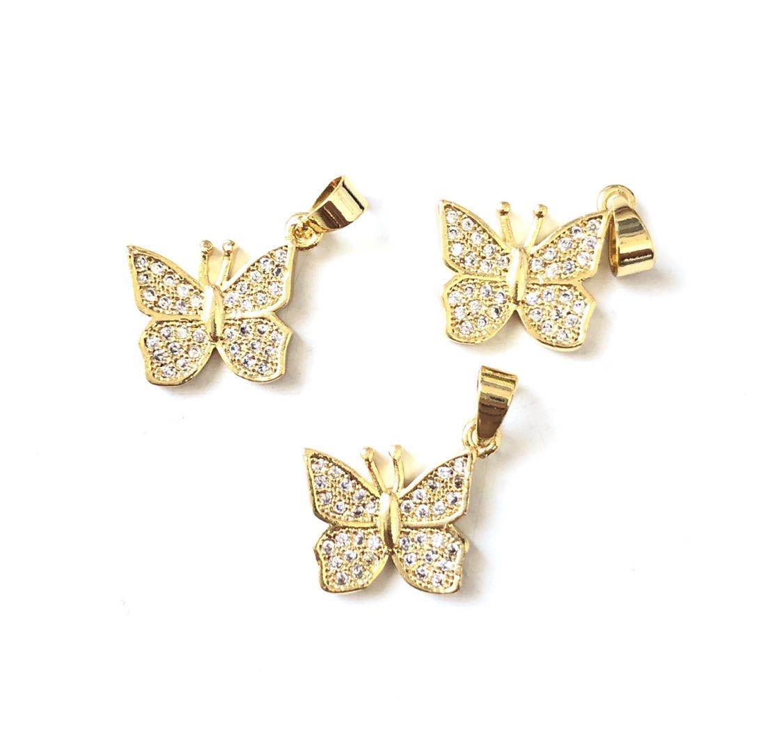 10pcs/lot 11*13mm CZ Paved Butterfly Charms Gold CZ Paved Charms Butterflies Charms Beads Beyond