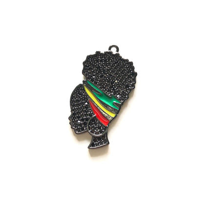 10pcs/lot 35*22mm CZ Paved Afro Girl Charms for Juneteenth Black on Black CZ Paved Charms Afro Girl/Queen Charms Juneteenth & Black History Month Awareness Charms Beads Beyond