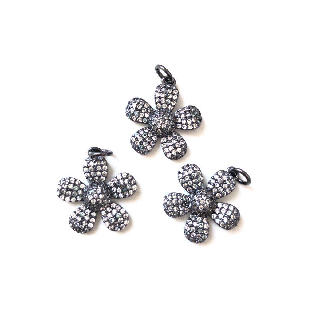 10pcs/lot 18*15.8mm CZ Paved Flower Charms Black CZ Paved Charms Flowers On Sale Charms Beads Beyond
