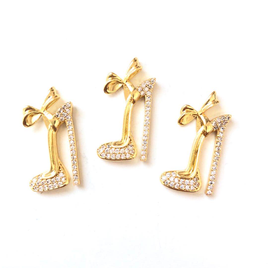 10pcs/lot 14*23mm CZ Paved High Heel Charms Gold CZ Paved Charms High Heels Charms Beads Beyond