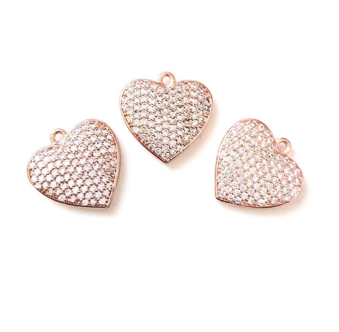 10pcs/lot 18*18mm CZ Paved Heart Charms Rose Gold CZ Paved Charms Hearts On Sale Charms Beads Beyond