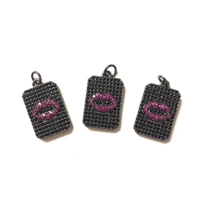 10pcs/lot 21*13mm CZ Paved Red Lip Charms Black on Black CZ Paved Charms Fashion On Sale Charms Beads Beyond