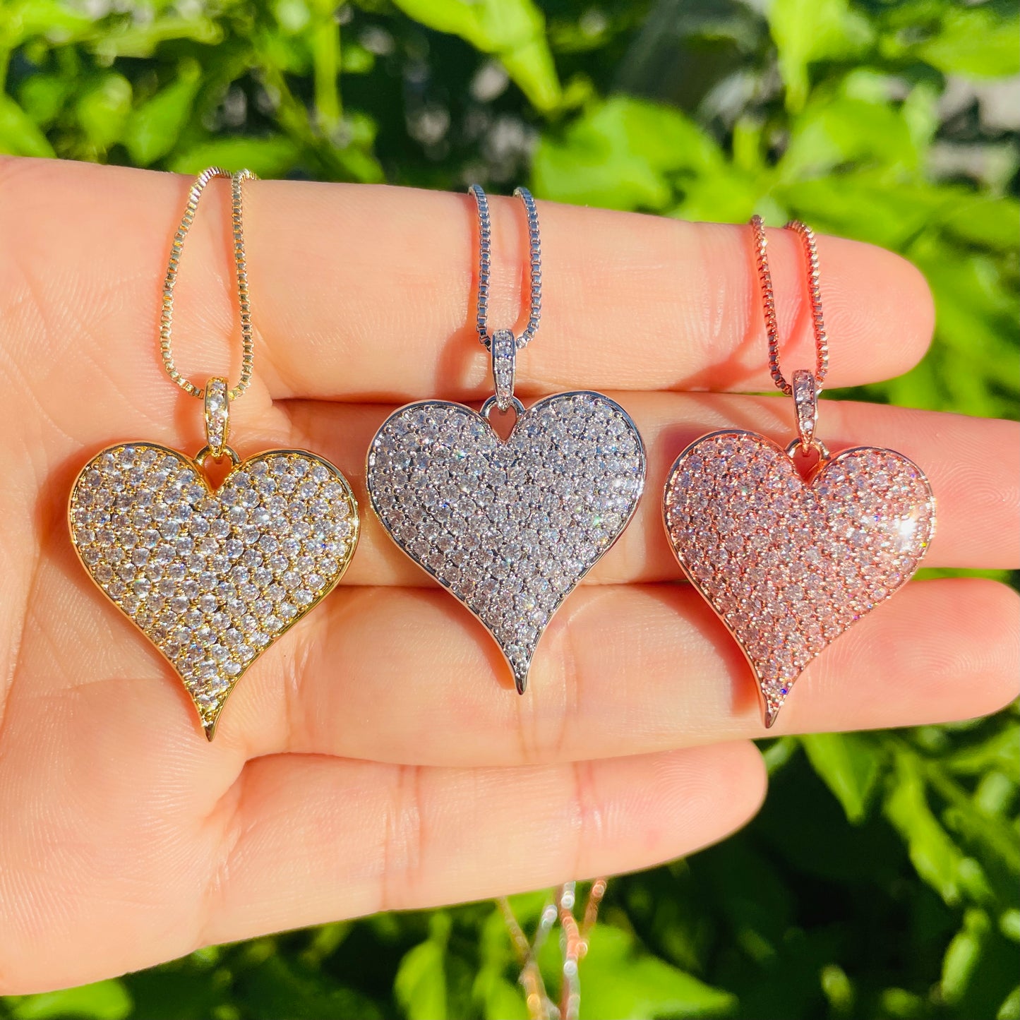 5pcs/lot 30*23mm CZ Paved Heart Necklace Mix Colors Necklaces Love & Heart Necklaces Charms Beads Beyond