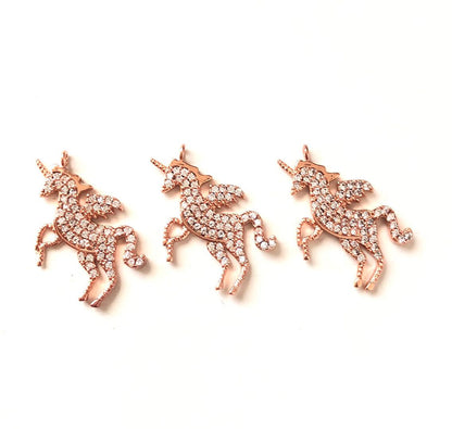 10pcs/lot 20.8*26.4mm CZ Paved Unicorn Charms Rose Gold CZ Paved Charms Animals & Insects On Sale Charms Beads Beyond
