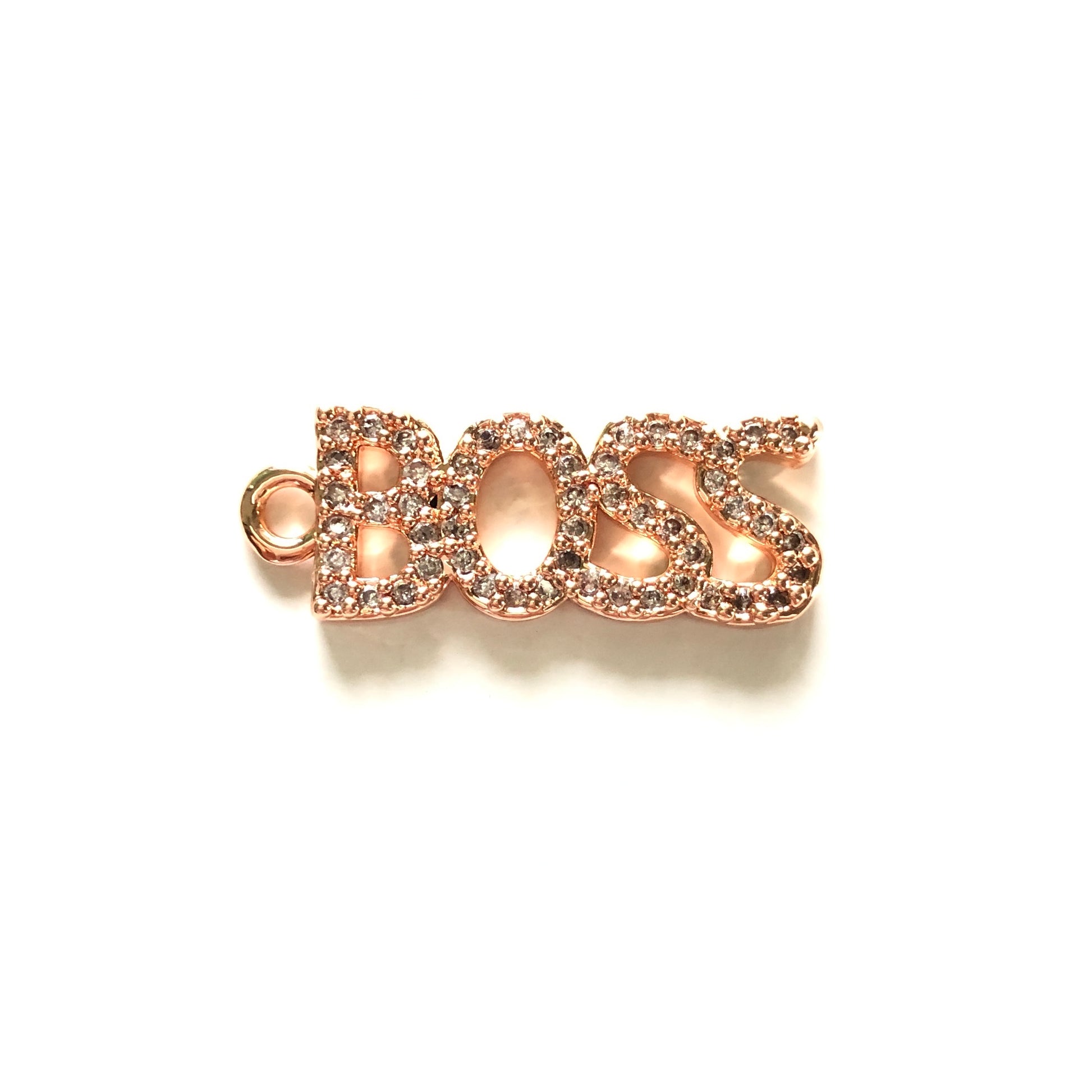 10pcs/lot 30*12mm CZ Paved Boss Charms Rose Gold CZ Paved Charms On Sale Words & Quotes Charms Beads Beyond