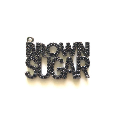 10pcs/lot 26.5*18mm CZ Paved Brown Sugar Charms Black on Black CZ Paved Charms On Sale Words & Quotes Charms Beads Beyond
