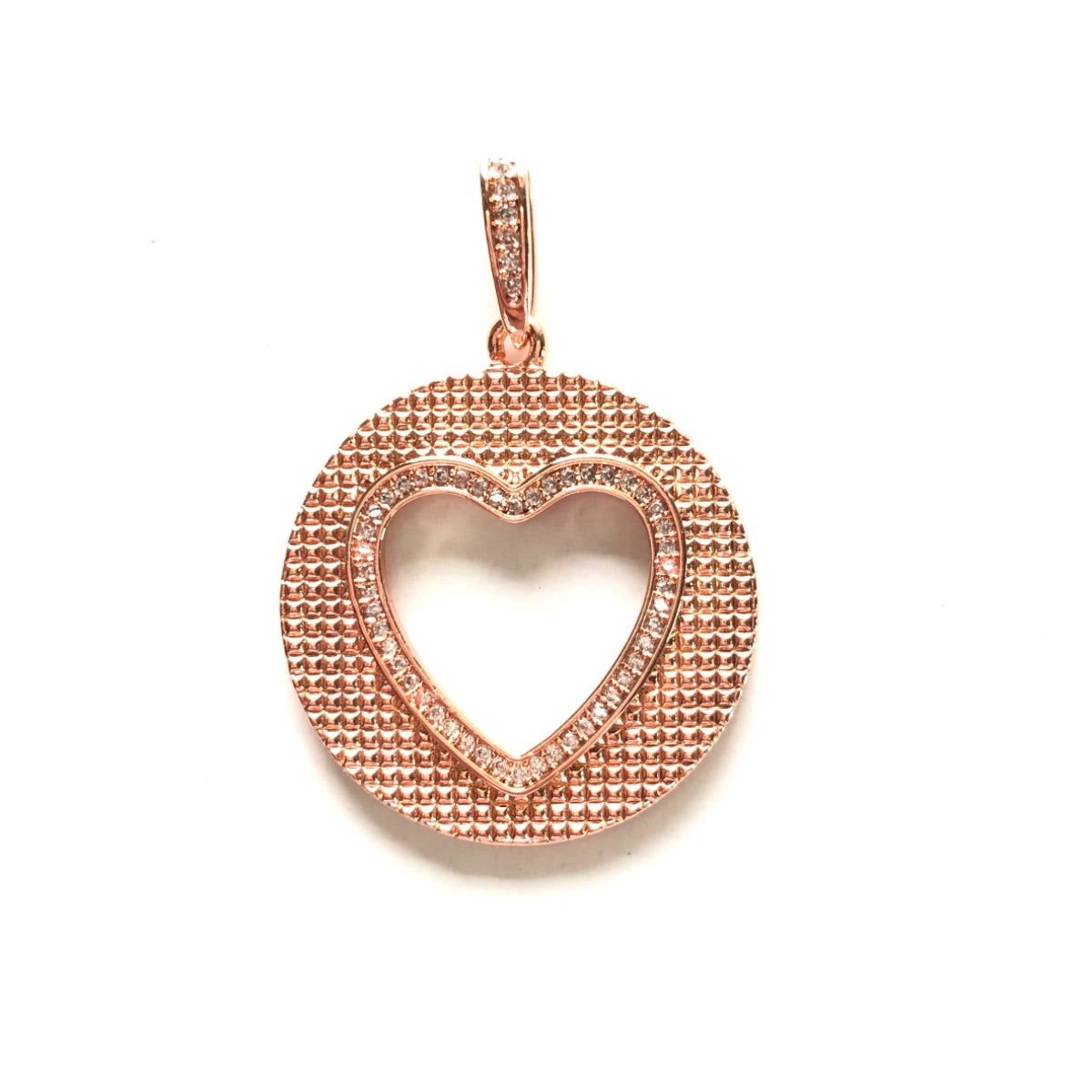 10pcs/lot 40*28.3mm CZ Pave Round Hollow Heart Charms Rose Gold CZ Paved Charms Discs Hearts On Sale Charms Beads Beyond
