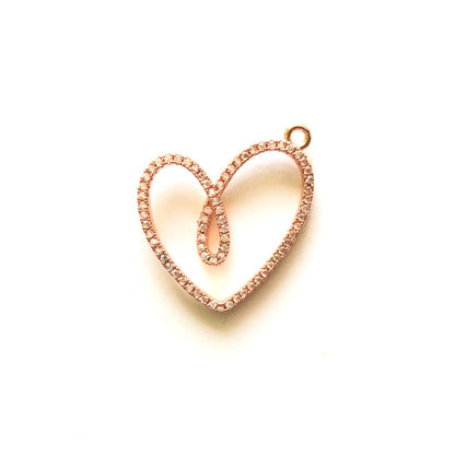 10pcs/lot 26*24mm CZ Paved Heart Charms Rose Gold CZ Paved Charms Hearts Charms Beads Beyond