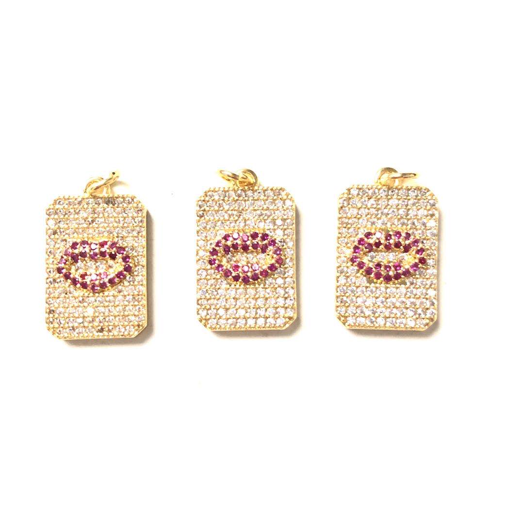 10pcs/lot 21*13mm CZ Paved Red Lip Charms Gold CZ Paved Charms Fashion On Sale Charms Beads Beyond