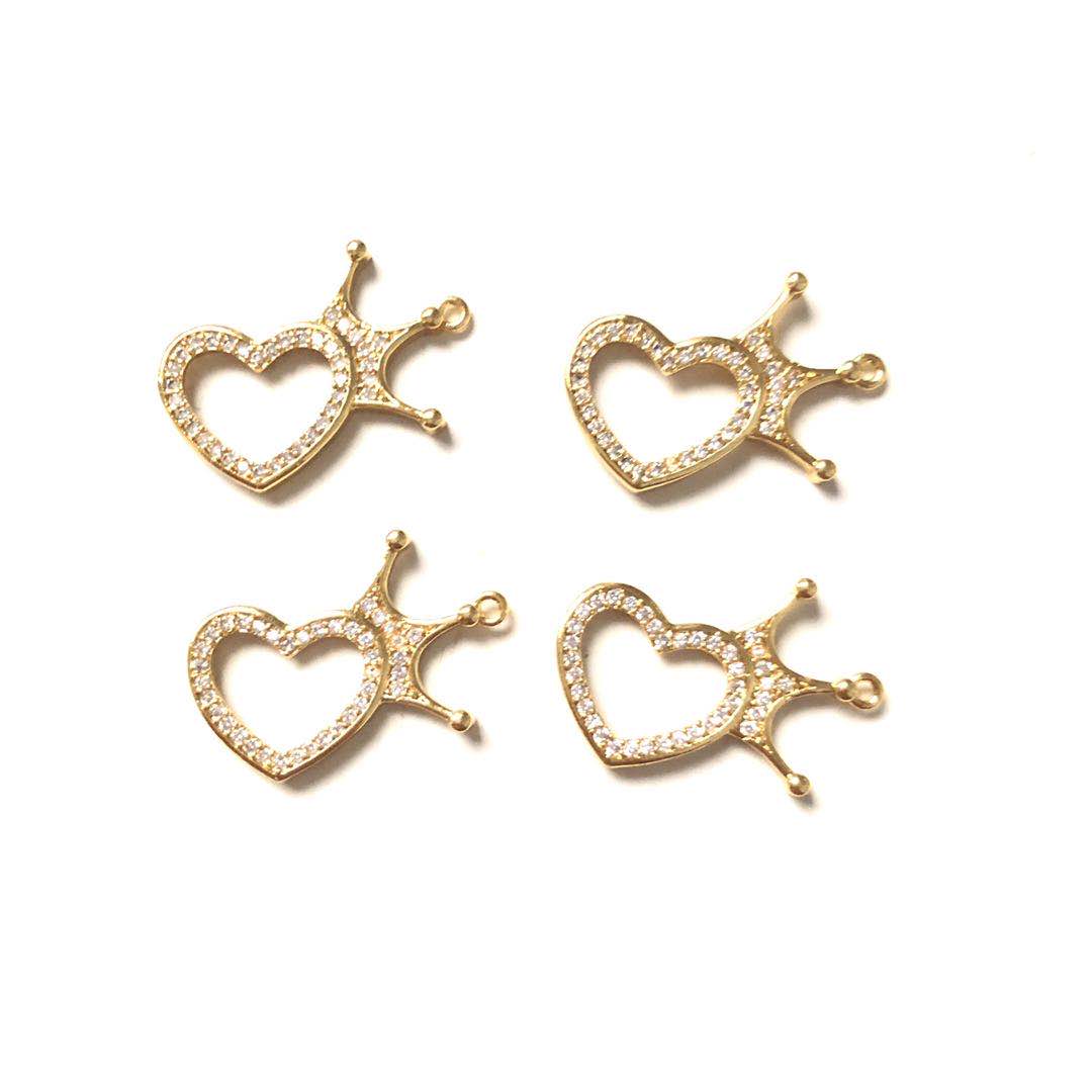 10pcs/lot 24*21.5mm CZ Paved Crown Heart Charms Gold CZ Paved Charms Crowns Hearts On Sale Charms Beads Beyond