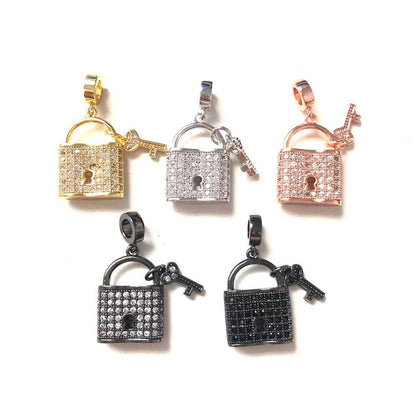 10pcs/lot 18.5*14.5mm CZ Paved Lock & Key Charms CZ Paved Charms Keys & Locks Charms Beads Beyond