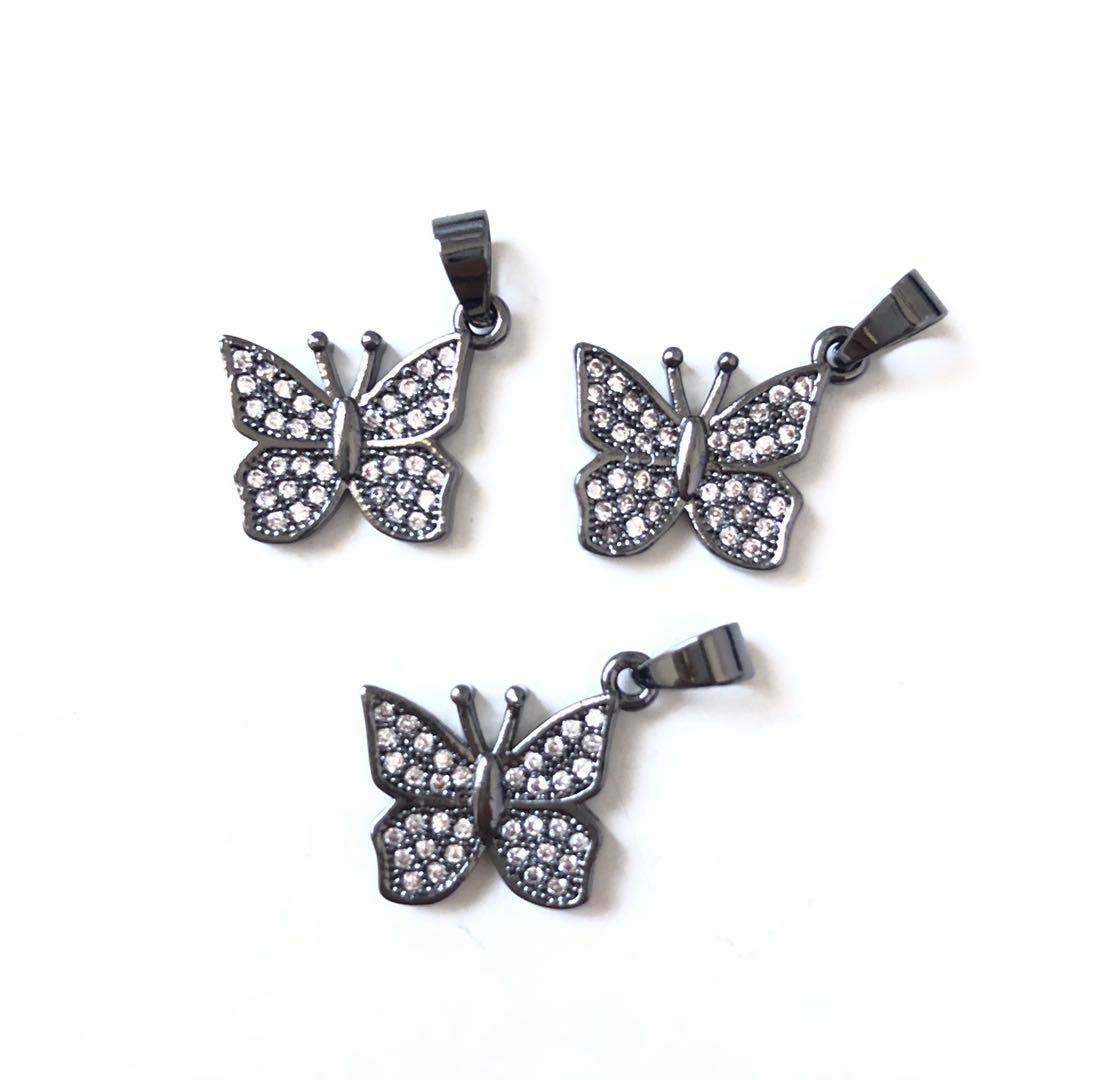 10pcs/lot 11*13mm CZ Paved Butterfly Charms Black CZ Paved Charms Butterflies Charms Beads Beyond