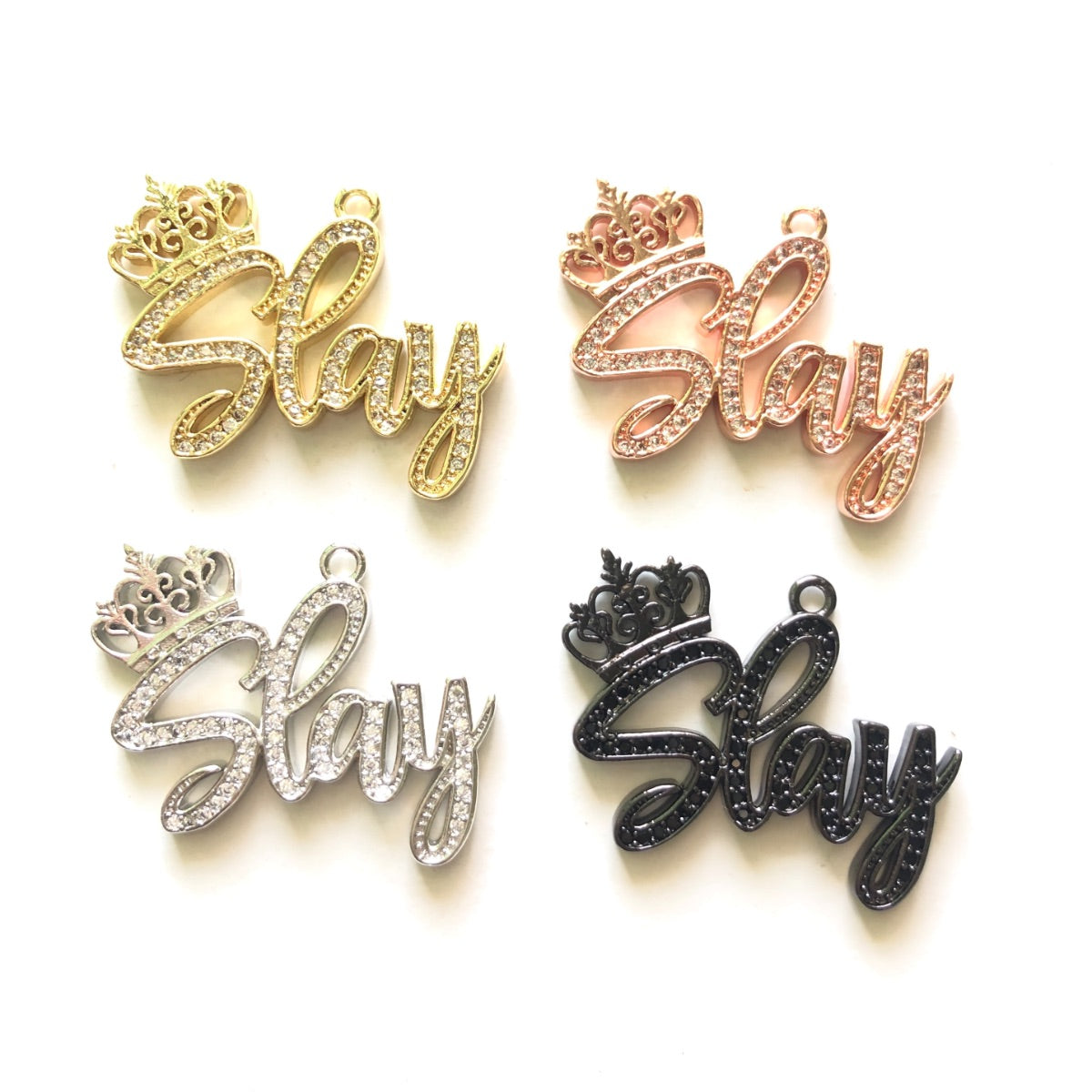 10pcs/lot 32*24mm CZ Paved Crown Slay Letter Charms CZ Paved Charms Crowns Words & Quotes Charms Beads Beyond