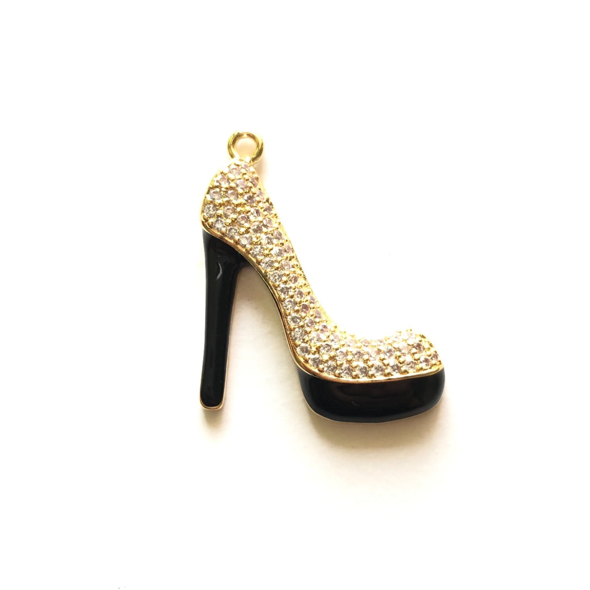 10pcs/lot 27*23mm CZ Paved Black Bottom High Heel Shoe Charms Gold CZ Paved Charms High Heels On Sale Charms Beads Beyond