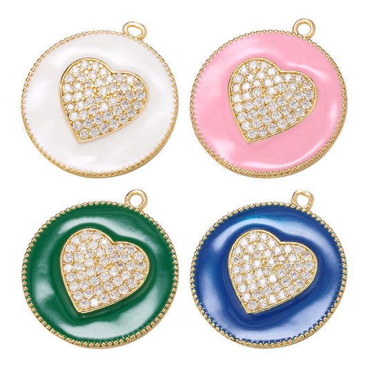 10pcs/lot 27.5*24mm Colorful Enamel CZ Pave Heart Charm Mix All 5 Colors Enamel Charms Charms Beads Beyond