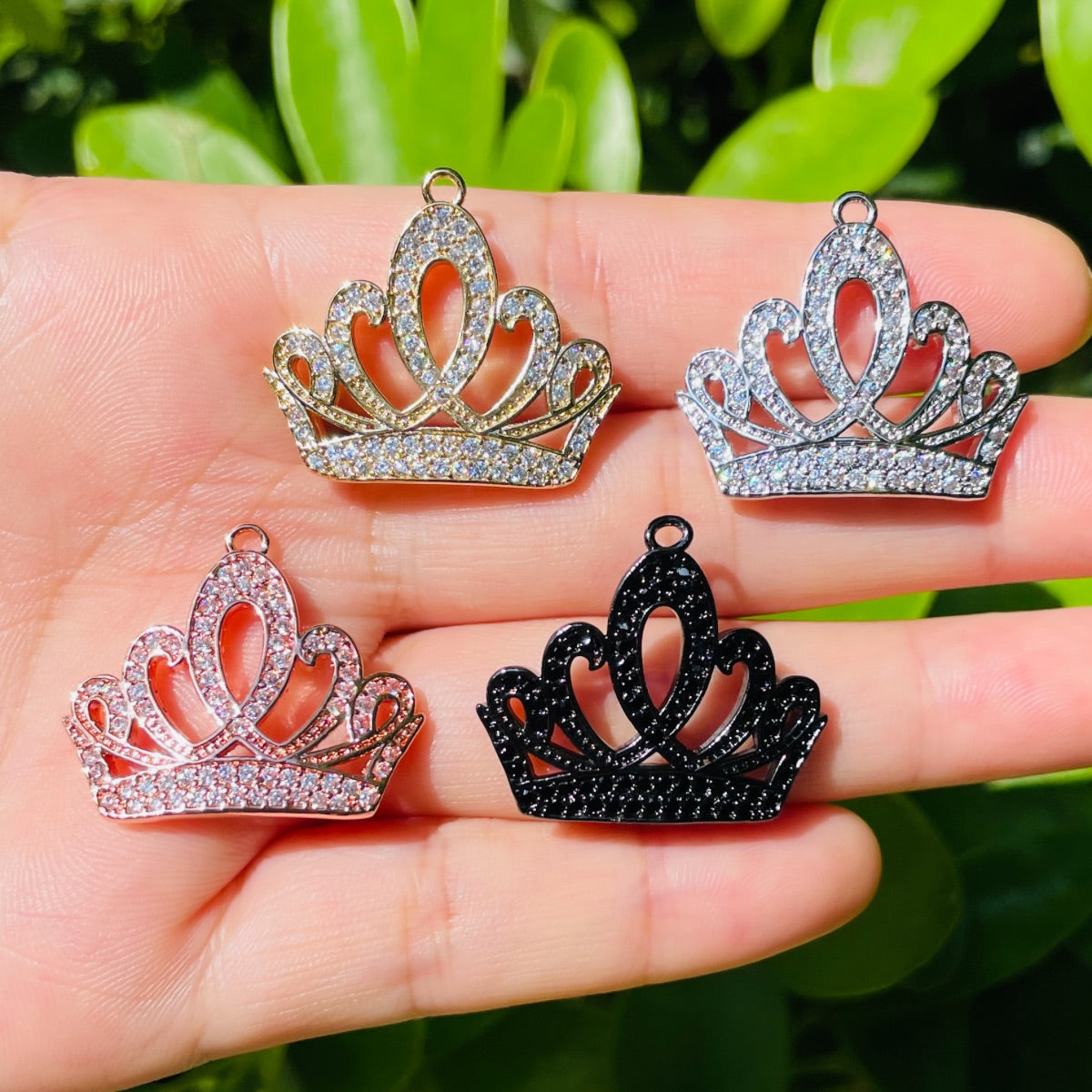 10pcs/lot 28*24mm CZ Paved Crown Charms Mix Color CZ Paved Charms Crowns Charms Beads Beyond