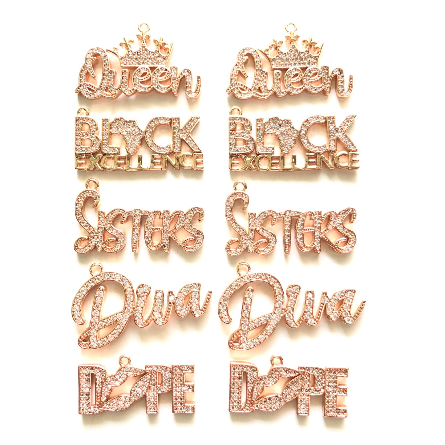 10pcs/lot Mix DIVA DOPE QUEEN SISTERS BLACK EXCELLENCE Word Charms Set-Rose Gold Mix Charms Charms Beads Beyond