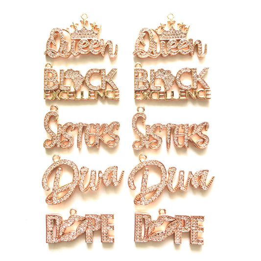 10pcs/lot Mix DIVA DOPE QUEEN SISTERS BLACK EXCELLENCE Word Charms Set-Rose Gold Mix Charms Charms Beads Beyond