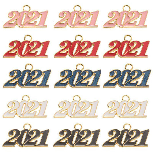 20pcs/lot 36*20mm Year 2021 Alloy Charms Mix Color Alloy Charms Charms Beads Beyond