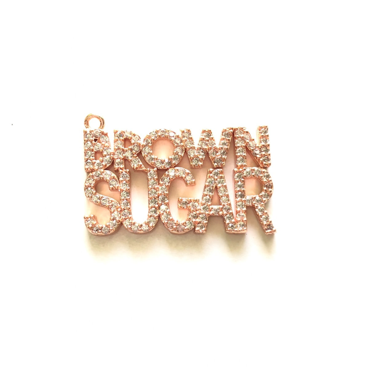 10pcs/lot 26.5*18mm CZ Paved Brown Sugar Charms Rose Gold CZ Paved Charms On Sale Words & Quotes Charms Beads Beyond
