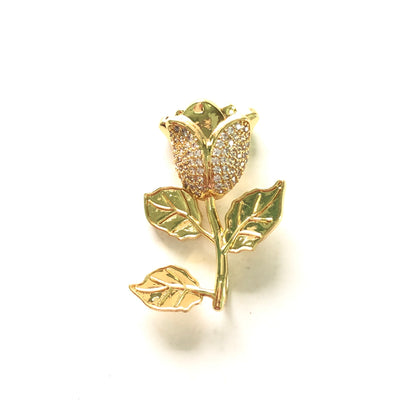 10pcs/lot 32*23mm Clear CZ Paved Rose Flower Charms Gold CZ Paved Charms Flowers Large Sizes On Sale Charms Beads Beyond