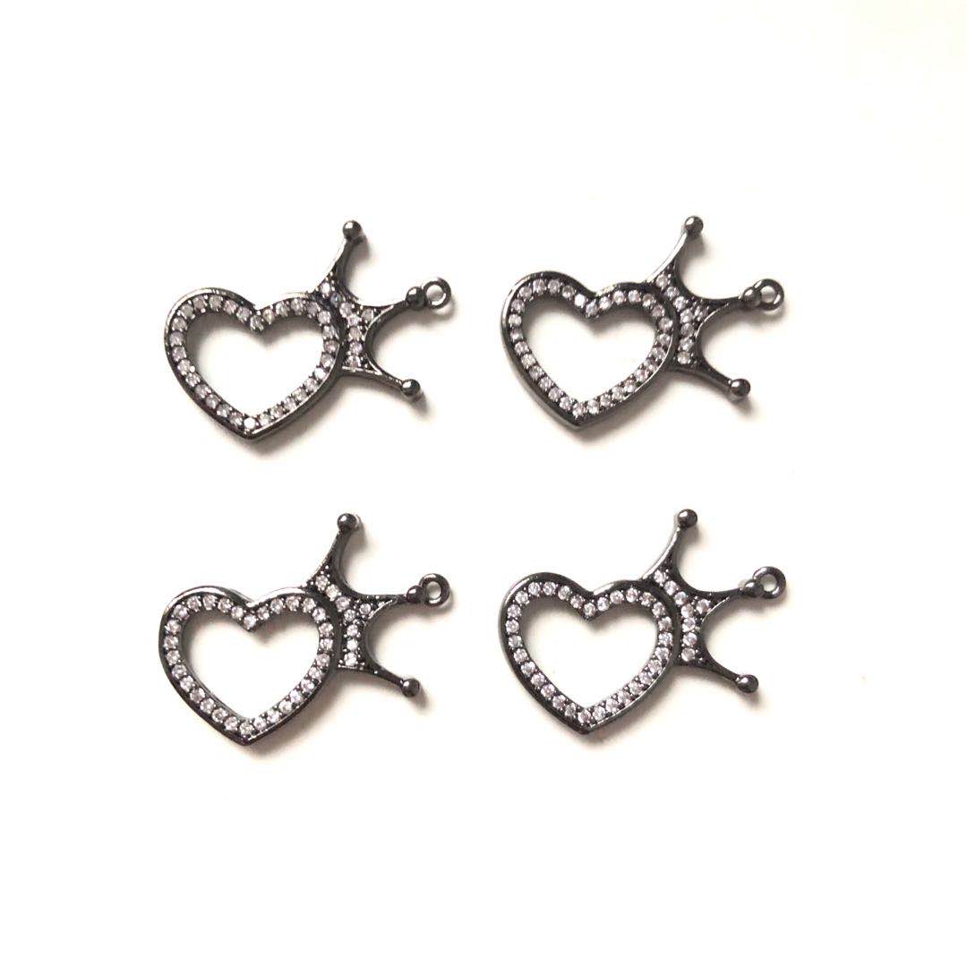 10pcs/lot 24*21.5mm CZ Paved Crown Heart Charms Black CZ Paved Charms Crowns Hearts On Sale Charms Beads Beyond