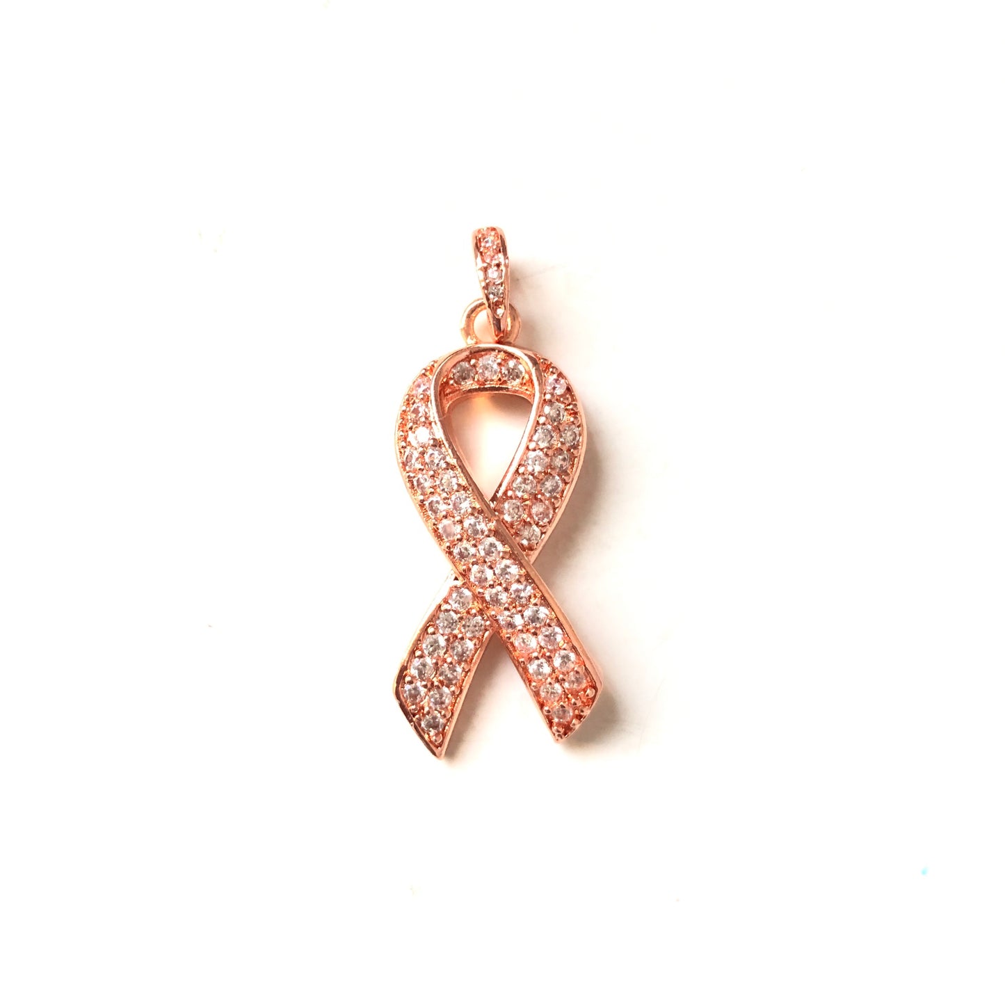 10pcs/lot 27*13mm CZ Paved Pink Ribbon Breast Cancer Awareness Charms Rose Gold CZ Paved Charms Breast Cancer Awareness Charms Beads Beyond