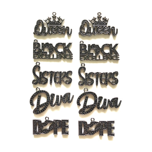 10pcs/lot Mix DIVA DOPE QUEEN SISTERS BLACK EXCELLENCE Word Charms Set-Black on Black Mix Charms Charms Beads Beyond