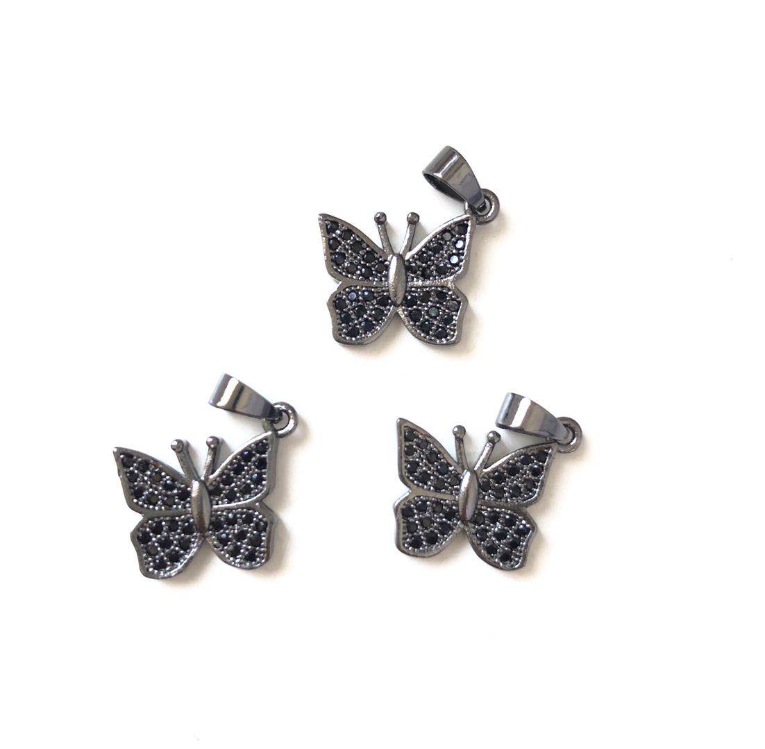 10pcs/lot 11*13mm CZ Paved Butterfly Charms Black on Black CZ Paved Charms Butterflies Charms Beads Beyond