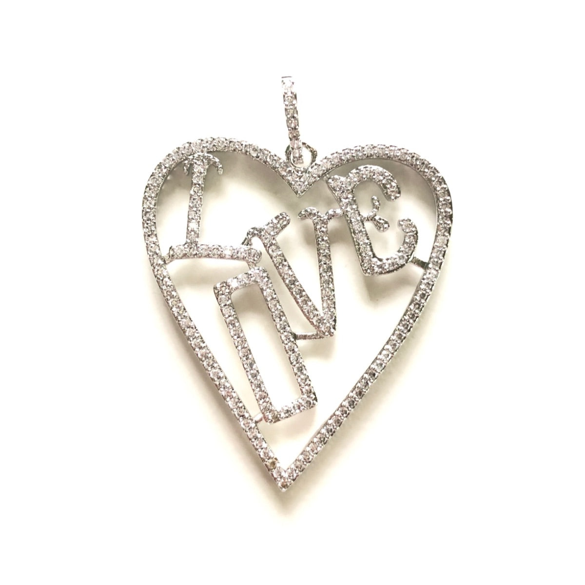 5-10pcs/lot 44.7*33.2mm CZ Paved Large Size Love Heart Charms Silver CZ Paved Charms Hearts Large Sizes Love Letters On Sale Charms Beads Beyond